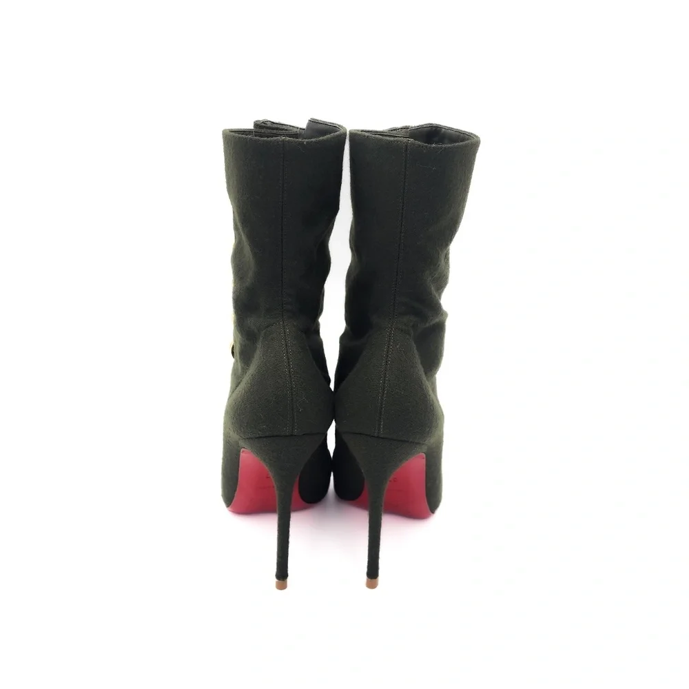 Christian Louboutin Green Napolean Wool Felt Ankle Boots Heels EU 37 - Picture 6 of 10